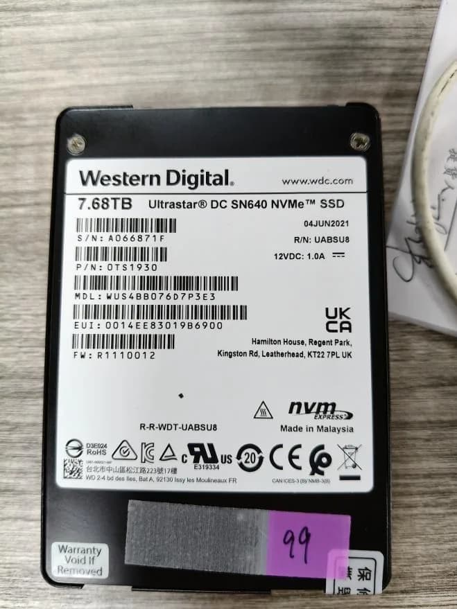 WD Ultrastar DC SN640 7.68TB NVMe SSD product reference photo