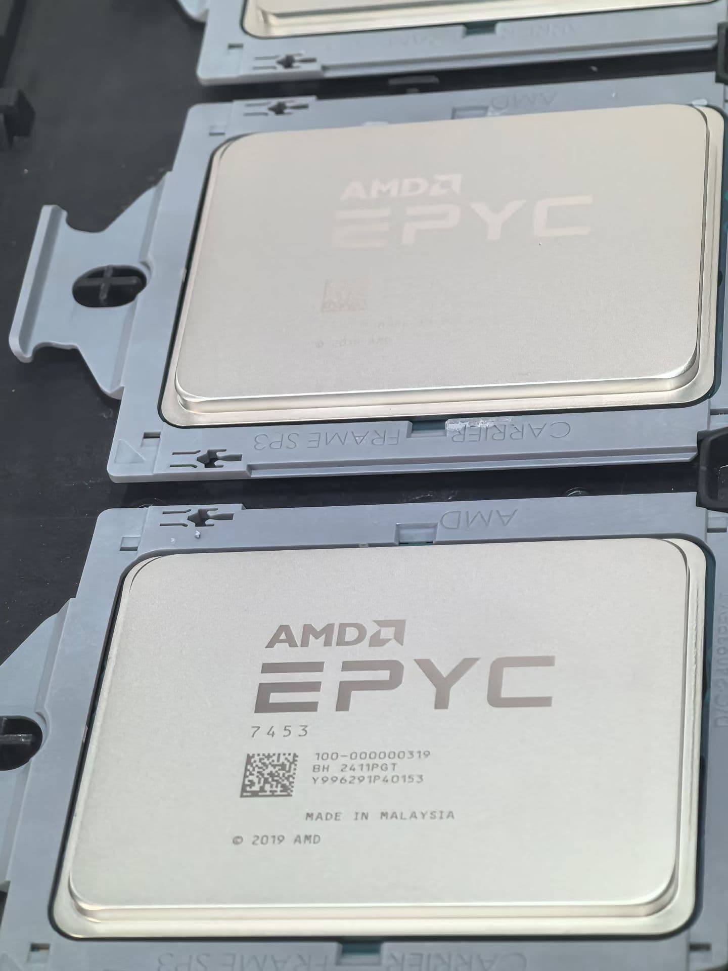 AMD EPYC server CPU close-up in carrier tray