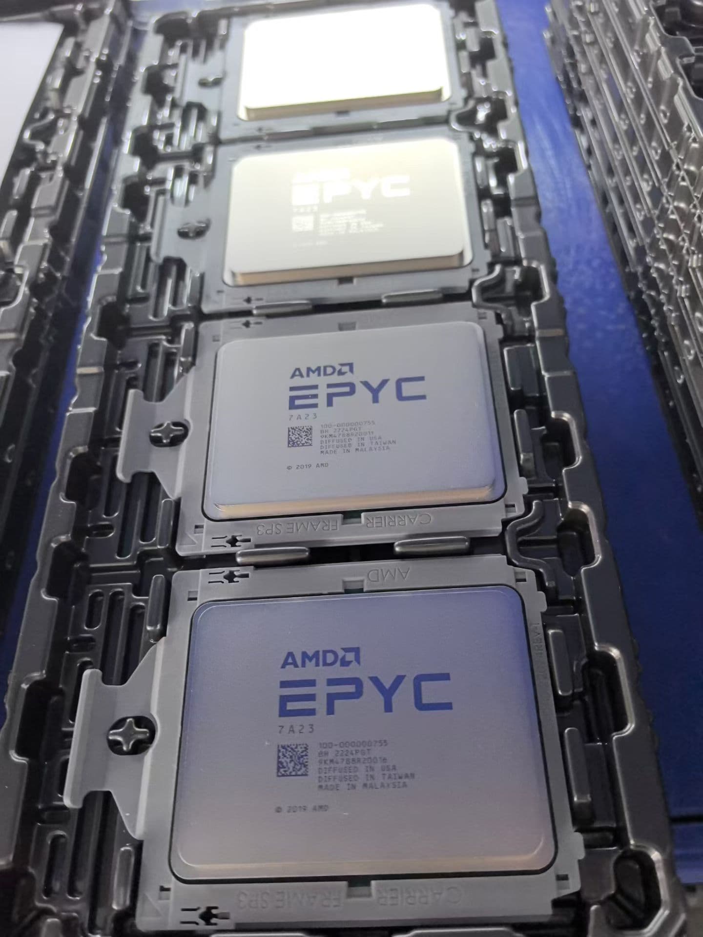 AMD EPYC server CPUs in protective trays from recent sourcing