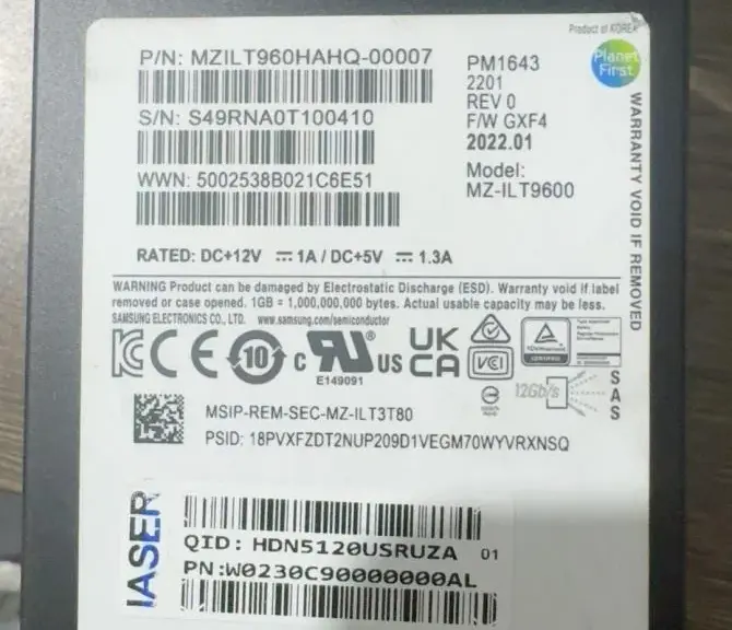 Samsung PM1643 960GB SAS Enterprise SSD