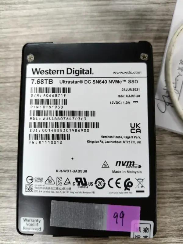 WD Ultrastar DC SN640 7.68TB NVMe SSD