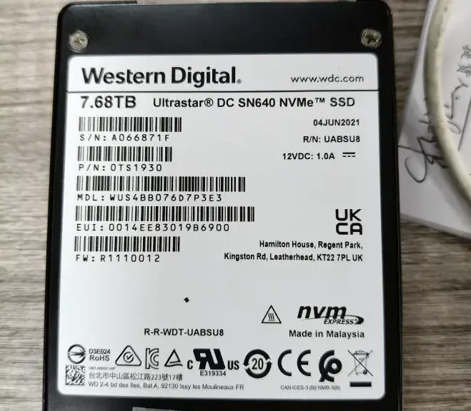 WD Ultrastar DC SN640 7.68TB NVMe SSD